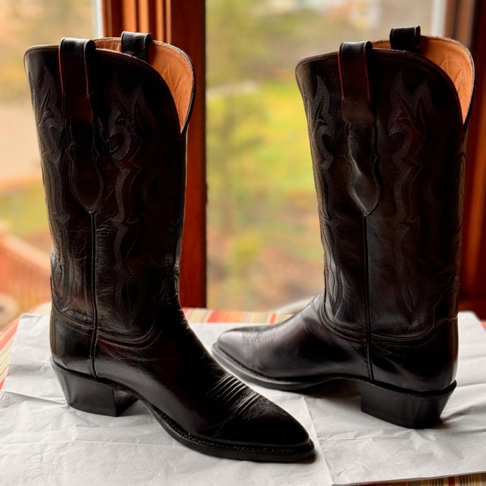 Lucchese Vintage Nicole Cowgirl Boots, Black Cherry Italian Kangaroo, Sz  7.5